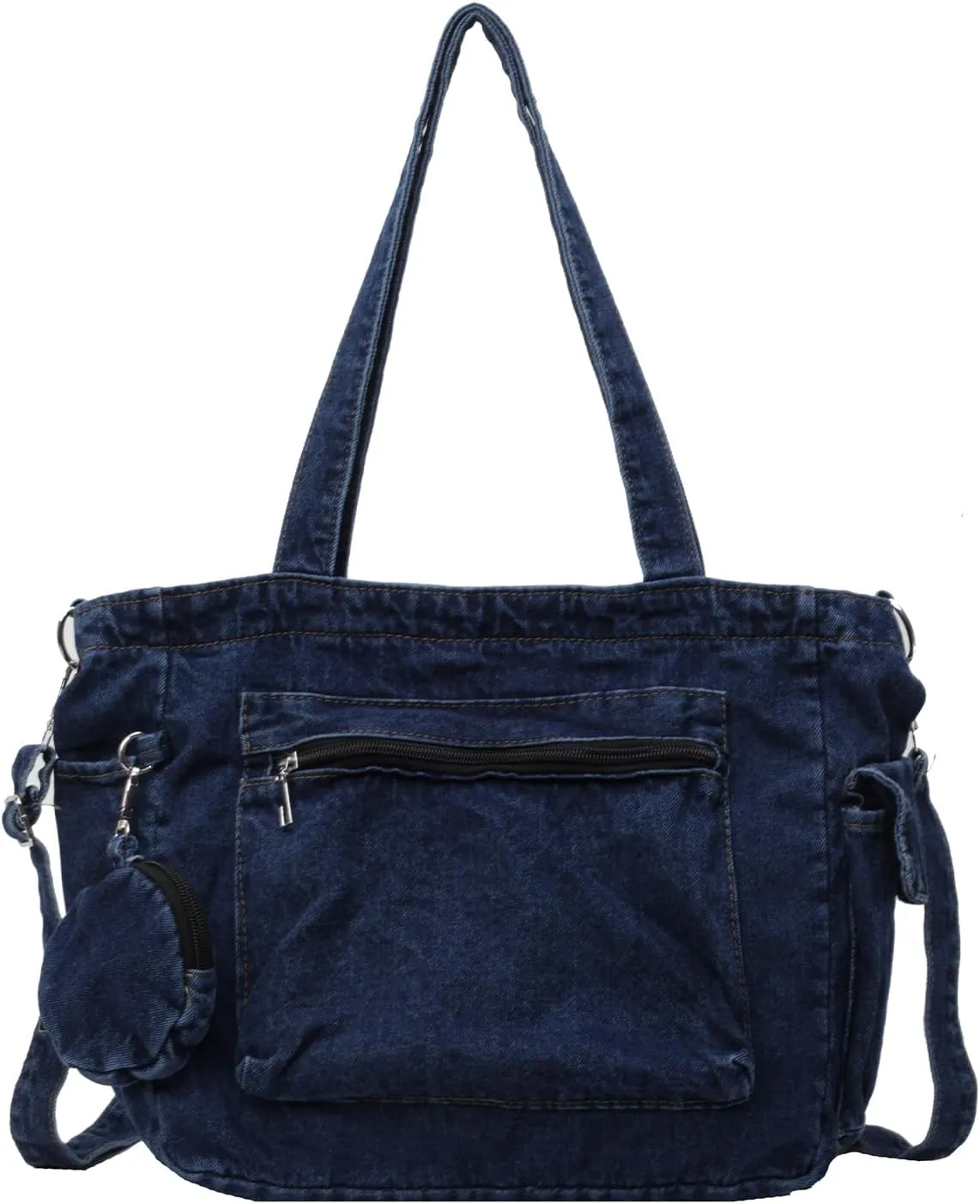 Denim Tote Bag, Large Capacity Jean Purses for Women Denim Crossbody Handbags with Small Purse