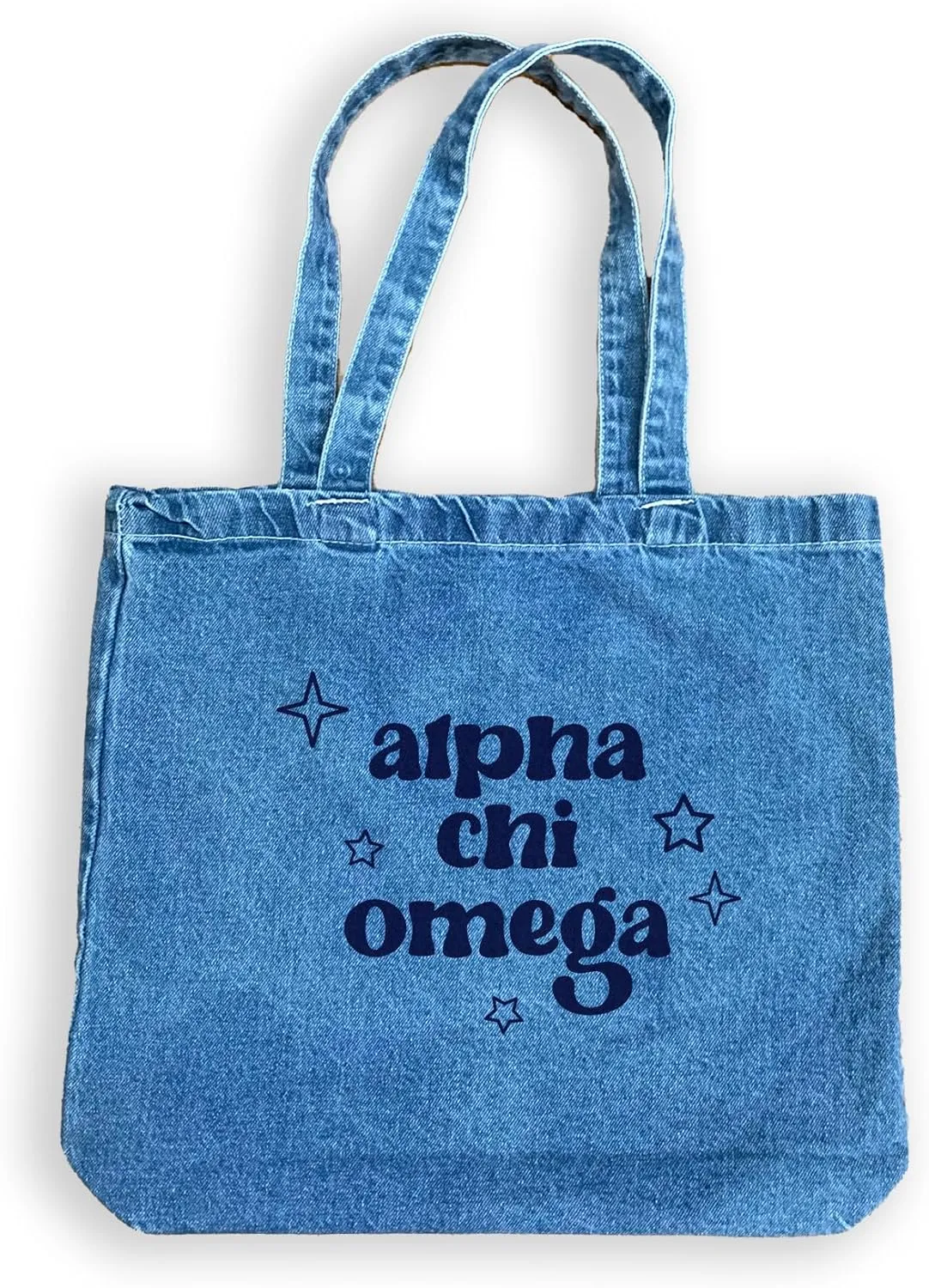 Denim Tote Bag - Retro Vibe Sorority Tote with Name and Stars Design
