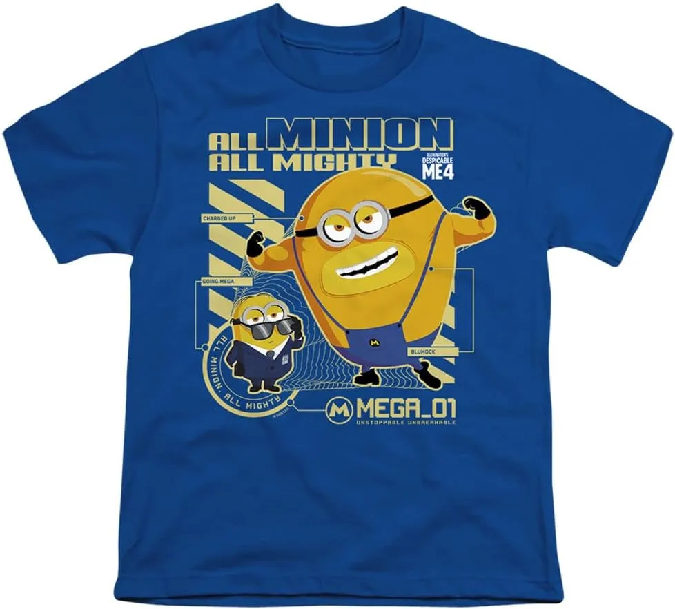 Despicable Me 4 Mega Minion Blueprint Blue Kids T Shirt for Youth Toddler Boys and Girls