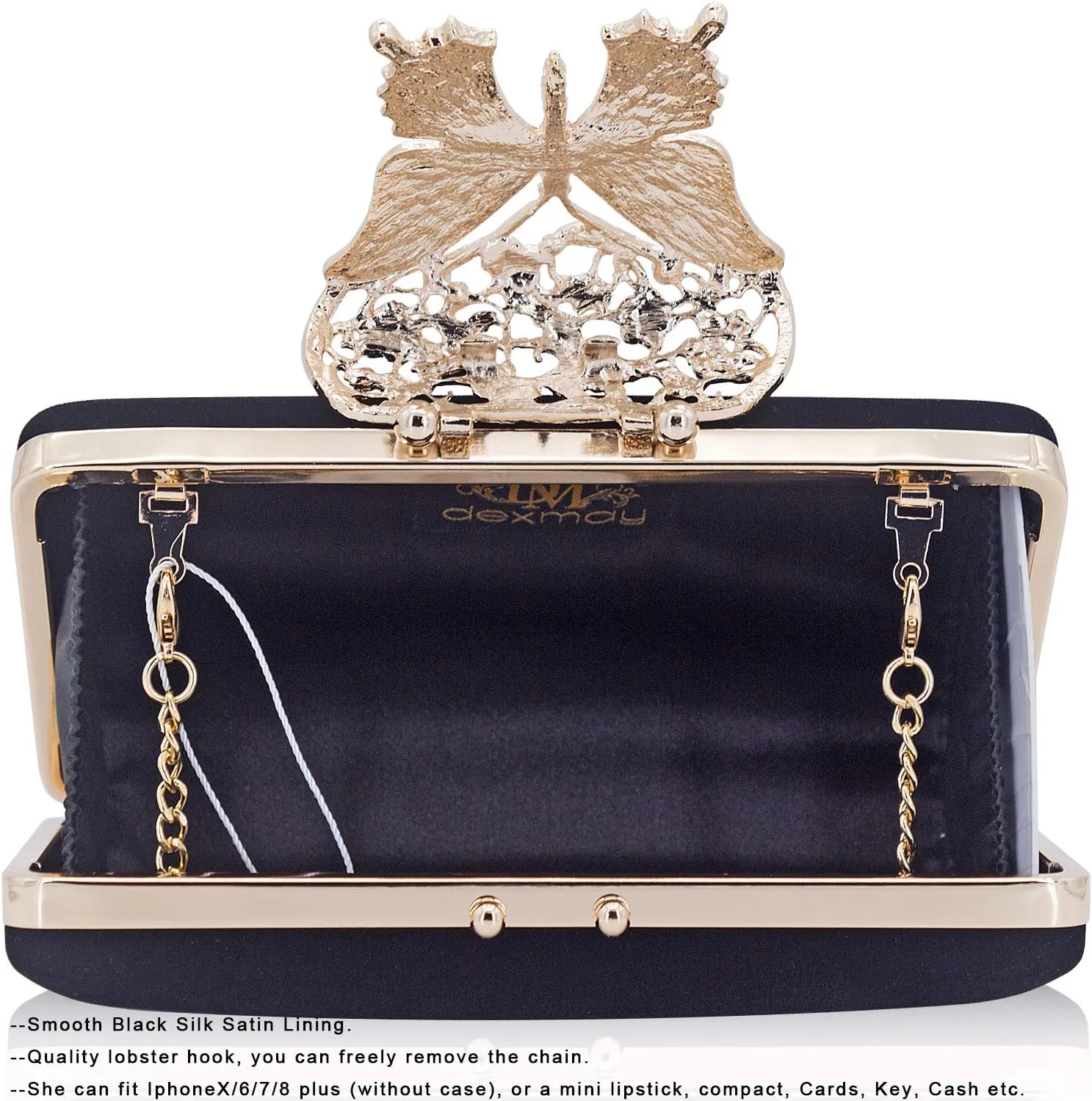 Dexmay Rhinestone Clutch Bag with Crystal Butterfly Clasp Women Evening Handbag Formal Party Purse