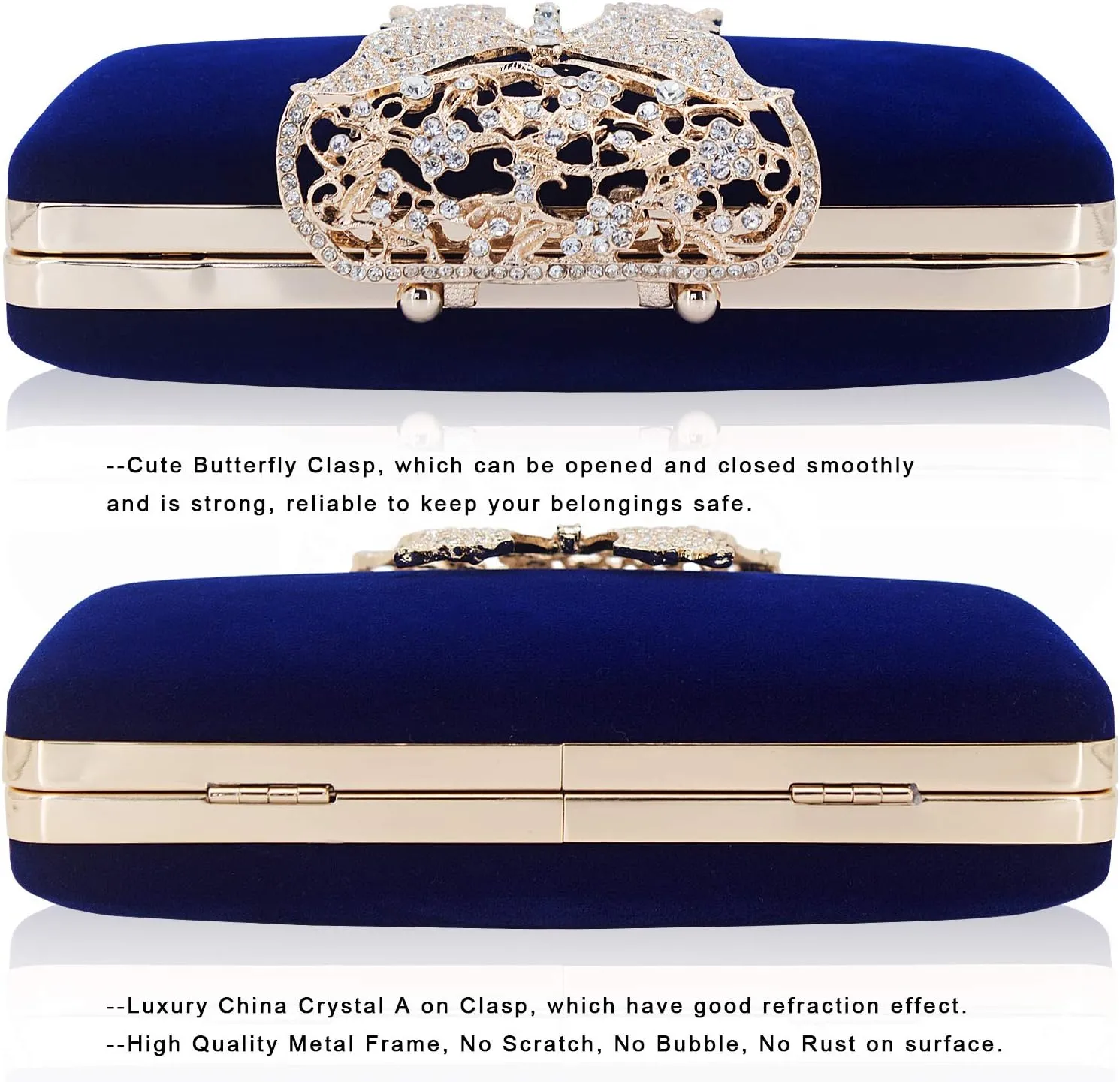Dexmay Rhinestone Clutch Bag with Crystal Butterfly Clasp Women Evening Handbag Formal Party Purse