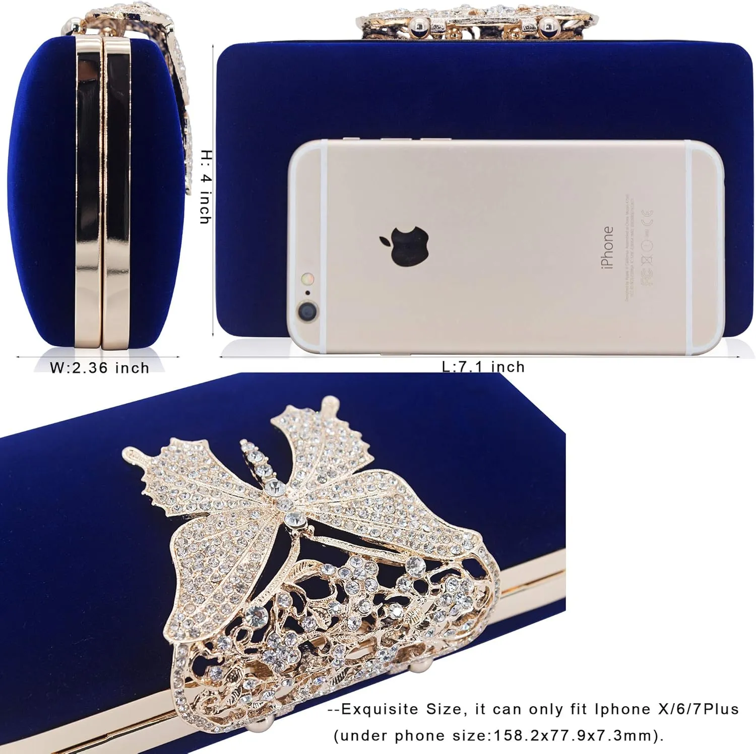 Dexmay Rhinestone Clutch Bag with Crystal Butterfly Clasp Women Evening Handbag Formal Party Purse