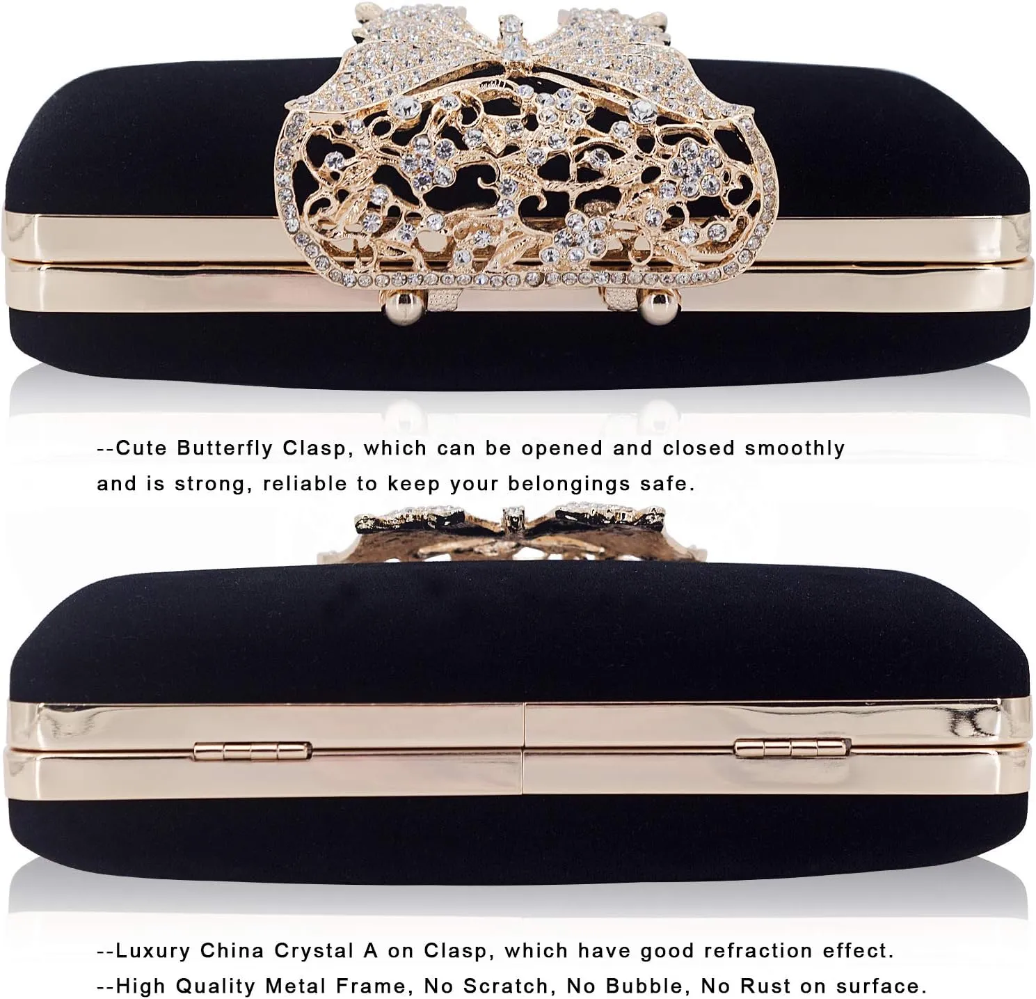 Dexmay Rhinestone Clutch Bag with Crystal Butterfly Clasp Women Evening Handbag Formal Party Purse