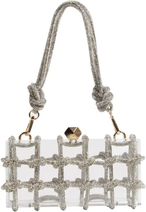 Diamante hand Bag. Rhinestone Evening bag. Hardbodied acrylic handbag. Gift for her. Sparkling rope handbag
