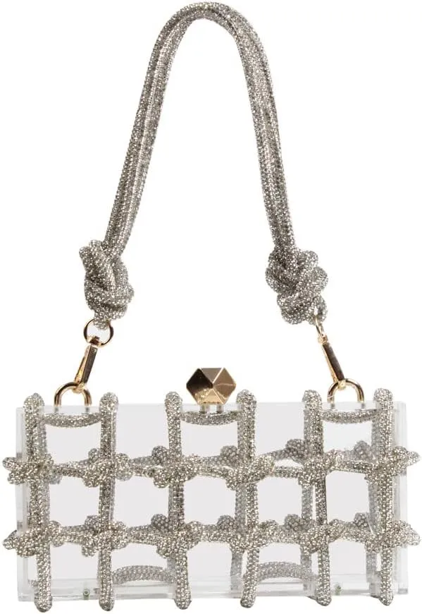 Diamante hand Bag. Rhinestone Evening bag. Hardbodied acrylic handbag. Gift for her. Sparkling rope handbag
