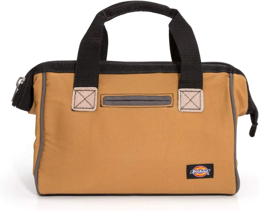 Dickies 12-Inch Durable Canvas Work Bag for Painters, Carpenters, and Builders, Heavy-Duty Zipper, Reinforced Handles, Tan