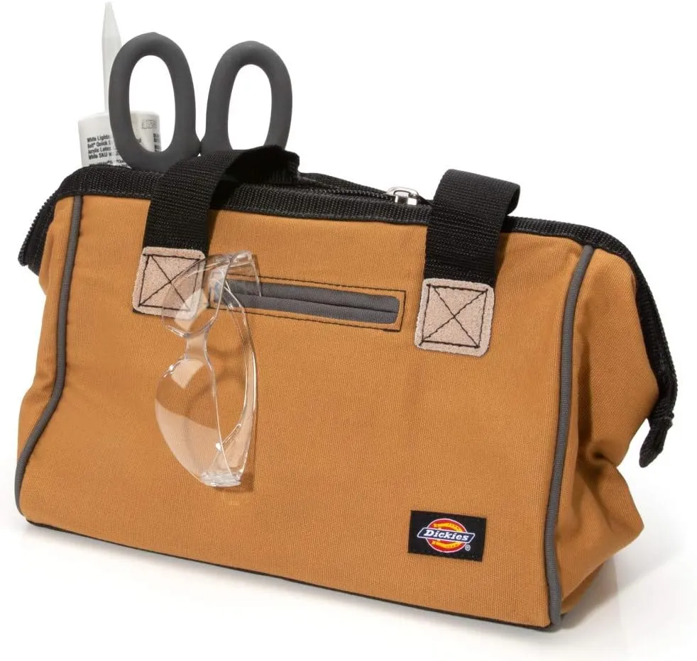 Dickies 12-Inch Durable Canvas Work Bag for Painters, Carpenters, and Builders, Heavy-Duty Zipper, Reinforced Handles, Tan