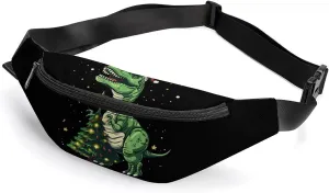 Dinosaur Santa Hat Christmas Tree Crossbody Fanny Pack Waist Packs Adjustable Shoulder Bags Sling Bag for Hiking Running Cycling