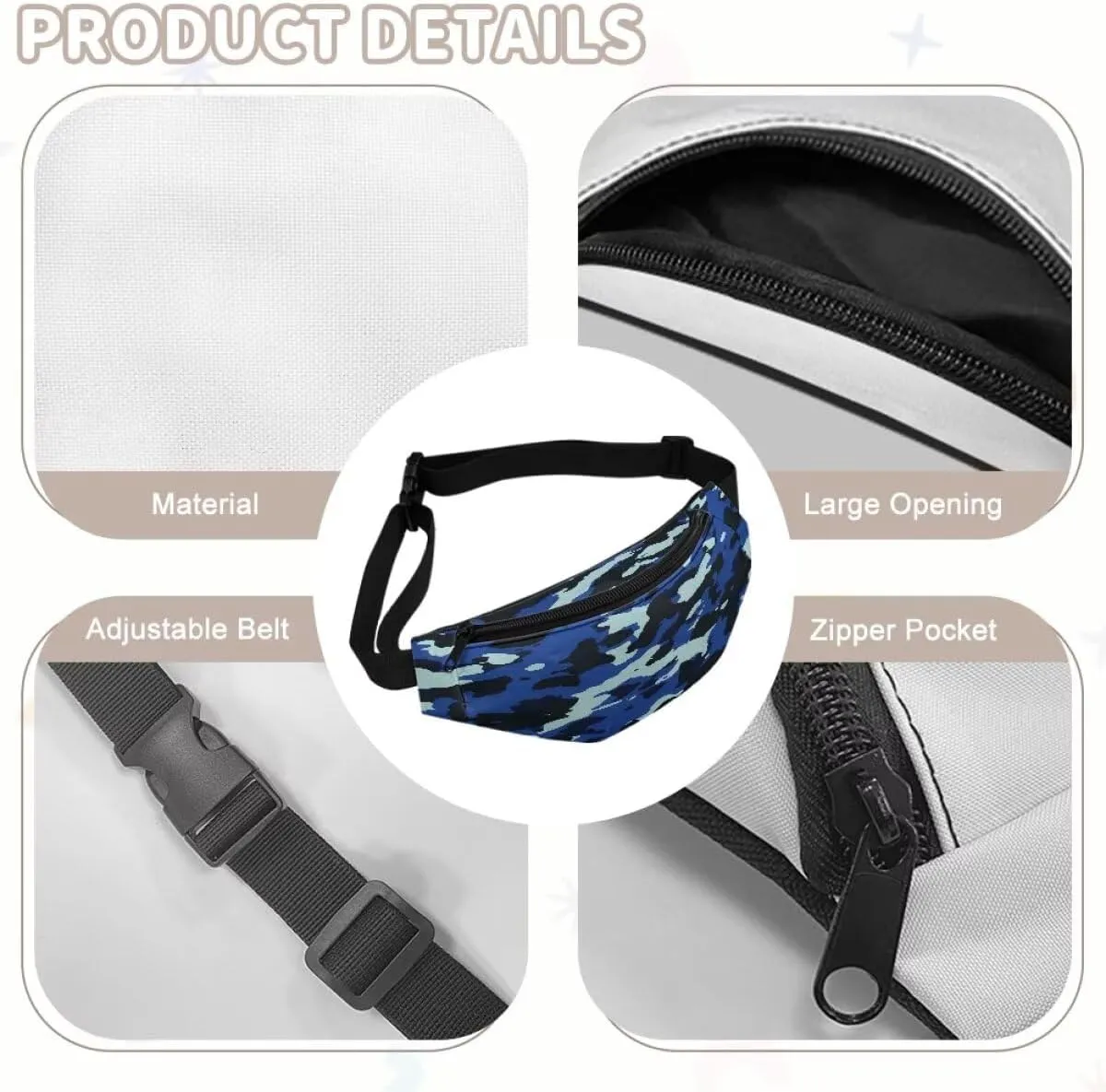doginthehole Camo Kids Fanny Pack for Boys Travel Small Waist Bag Blue Camouflage Crossbody Belt Bag for Boys Fanny Bag with Adjustable Straps