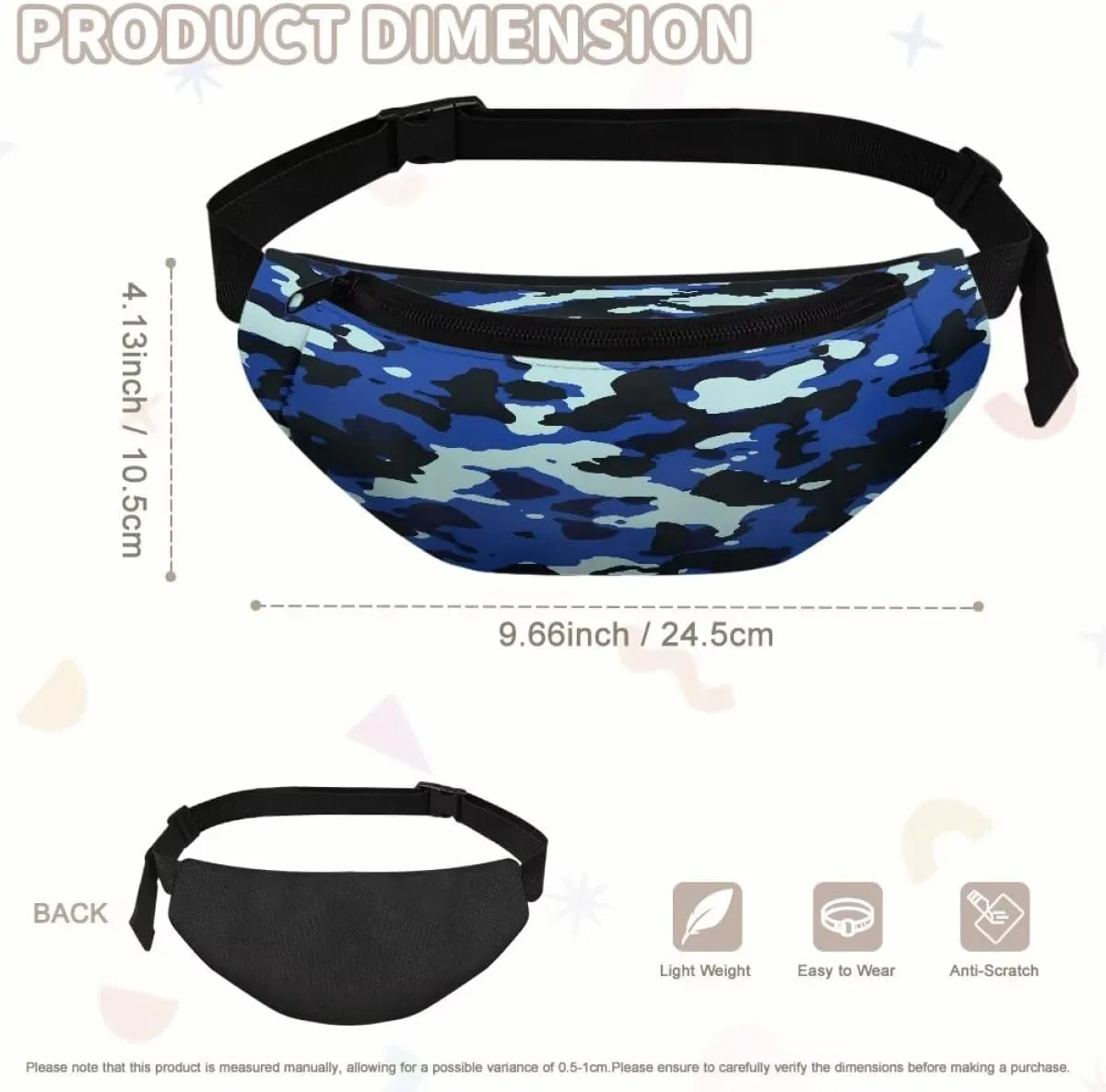 doginthehole Camo Kids Fanny Pack for Boys Travel Small Waist Bag Blue Camouflage Crossbody Belt Bag for Boys Fanny Bag with Adjustable Straps