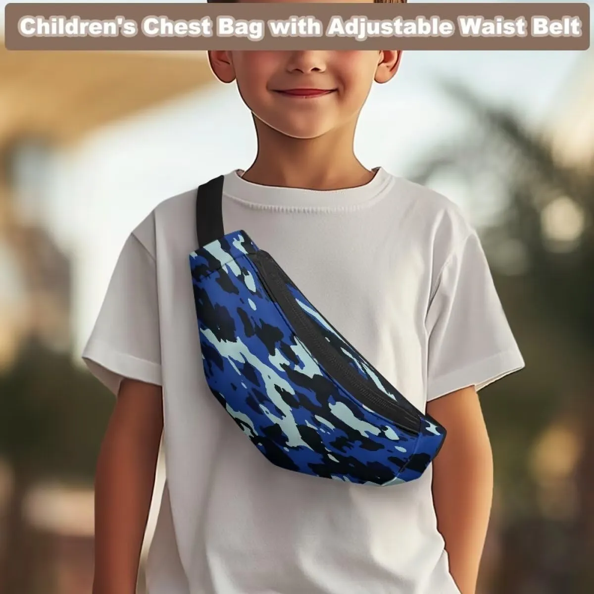doginthehole Camo Kids Fanny Pack for Boys Travel Small Waist Bag Blue Camouflage Crossbody Belt Bag for Boys Fanny Bag with Adjustable Straps