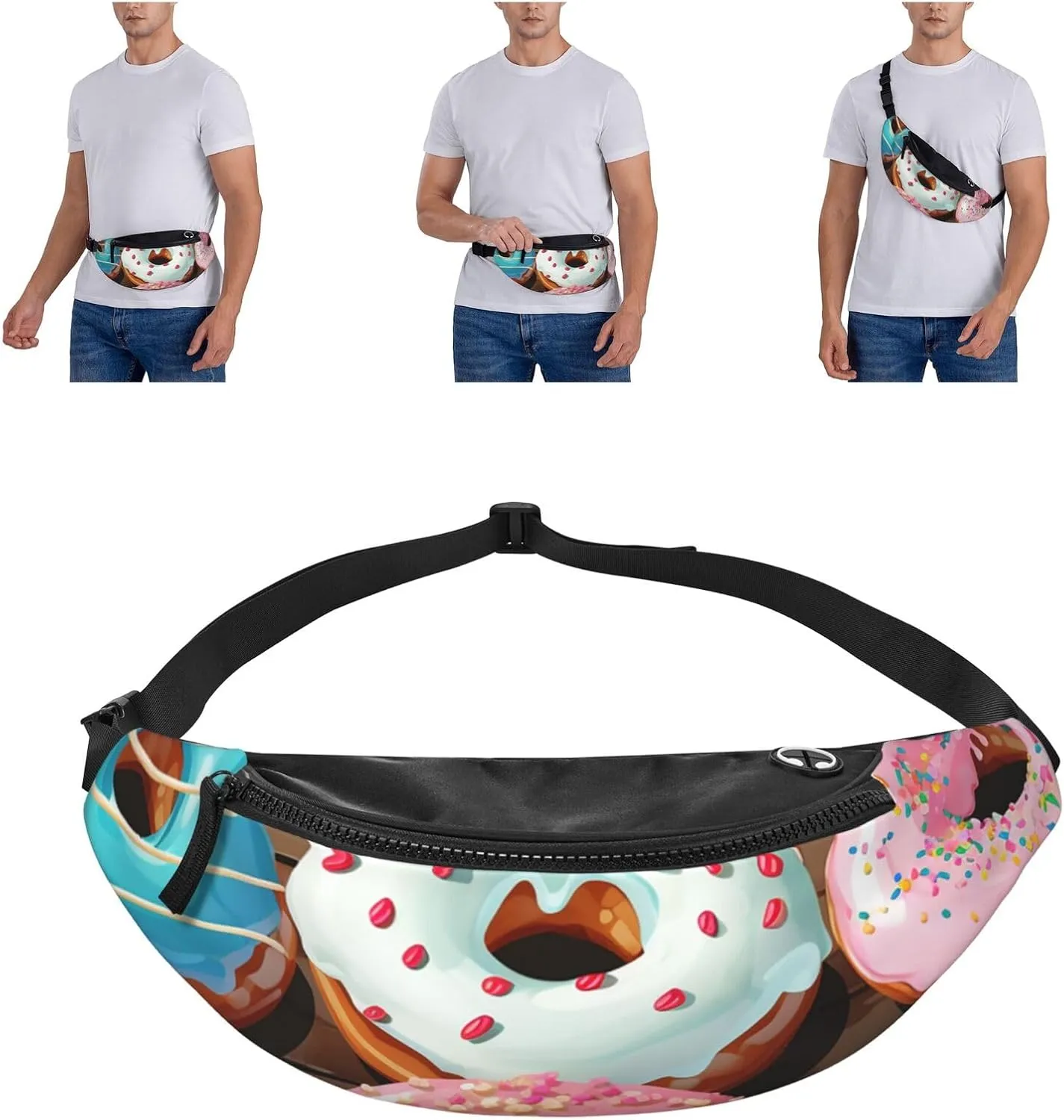 Donuts Fanny Pack for Man Women Waist Bag Adjustable Belt Casual Chest Bag Bum Bags for Travel Sports Running Hiking Waist Packs
