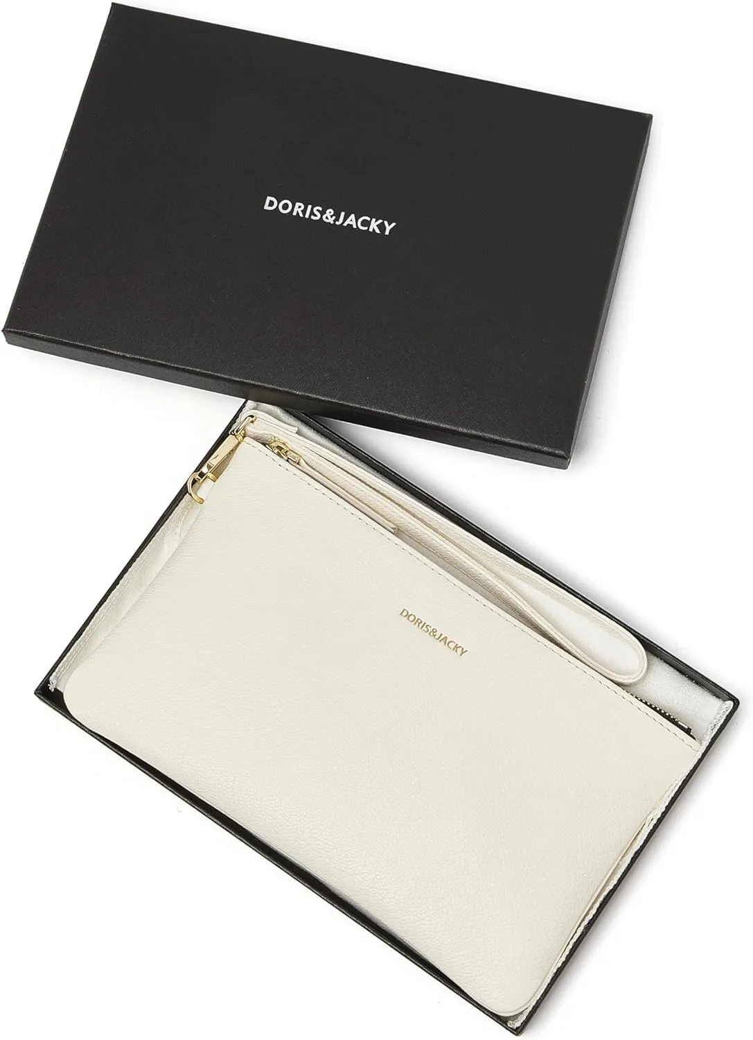 DORIS&JACKY Goatskin Leather Wristlet Clutch Wallet Cute Small Pouch Bag With Strap