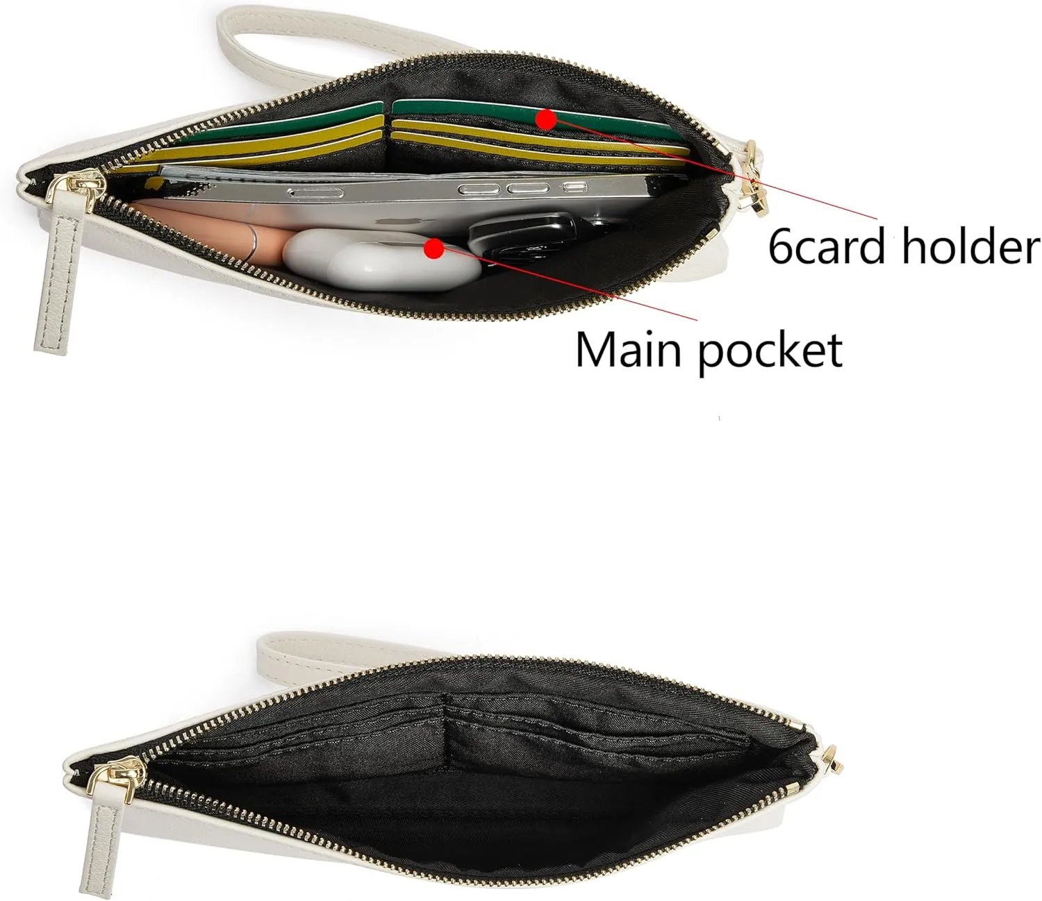 DORIS&JACKY Goatskin Leather Wristlet Clutch Wallet Cute Small Pouch Bag With Strap