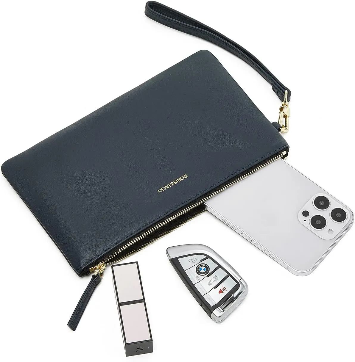 DORIS&JACKY Goatskin Leather Wristlet Clutch Wallet Cute Small Pouch Bag With Strap