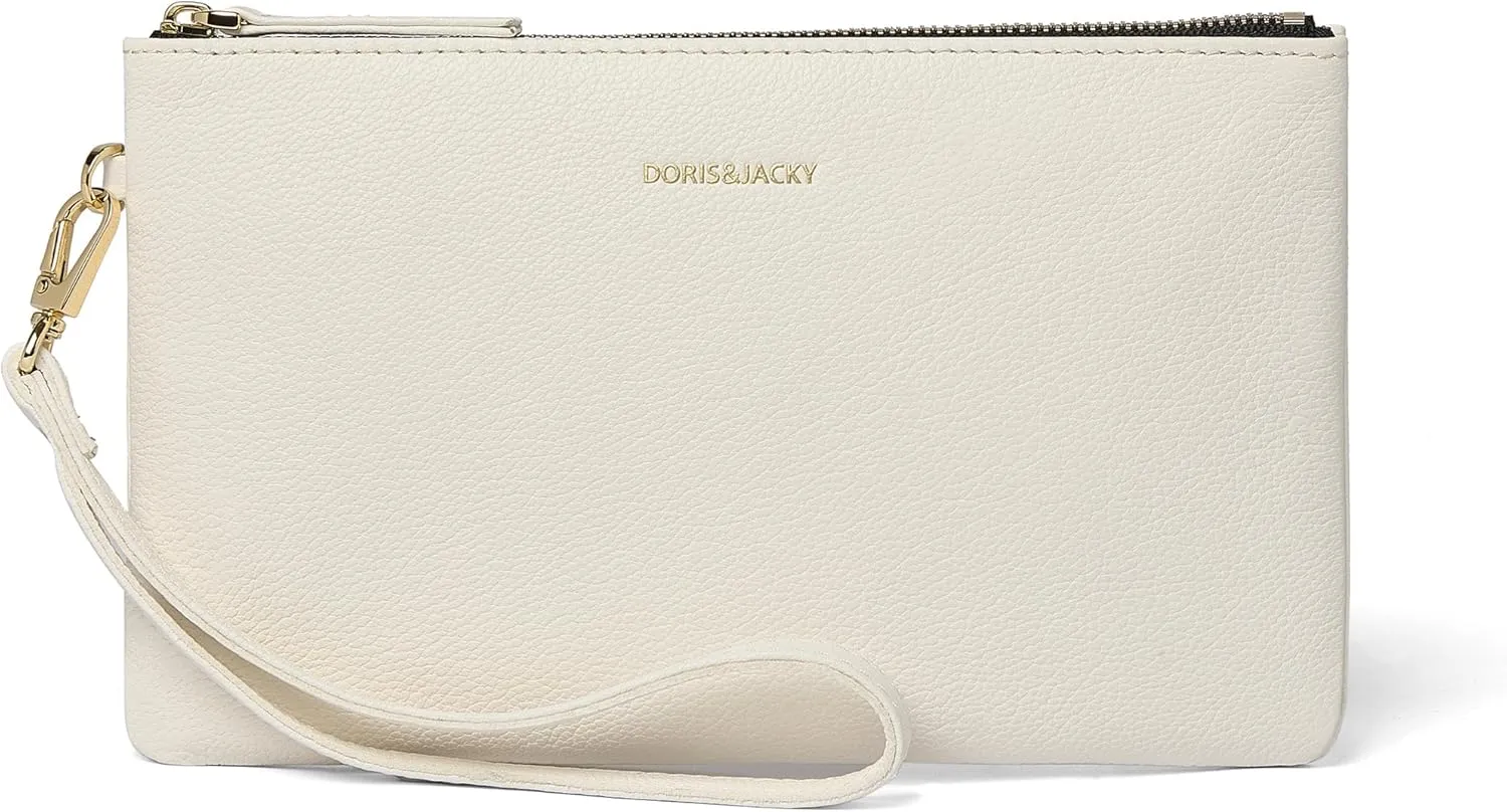 DORIS&JACKY Goatskin Leather Wristlet Clutch Wallet Cute Small Pouch Bag With Strap