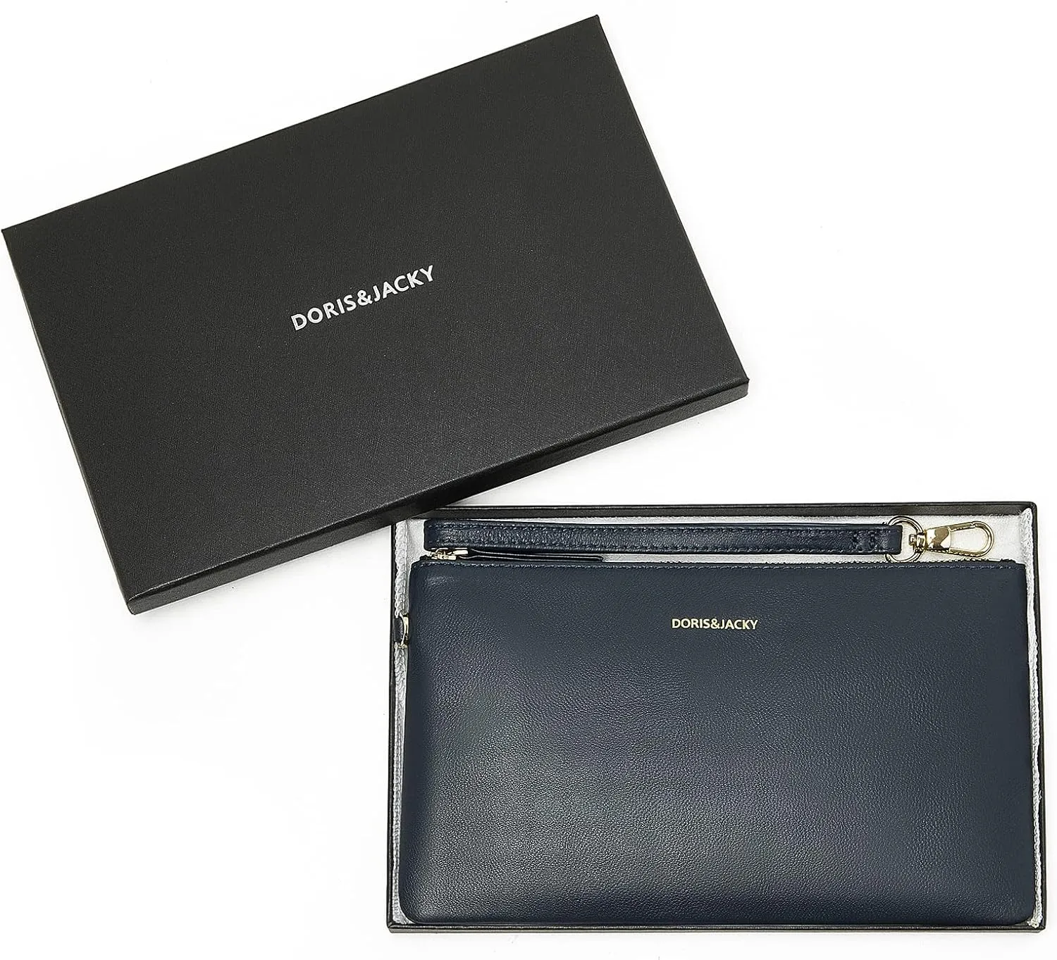 DORIS&JACKY Goatskin Leather Wristlet Clutch Wallet Cute Small Pouch Bag With Strap