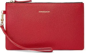 DORIS&JACKY Goatskin Leather Wristlet Clutch Wallet Cute Small Pouch Bag With Strap