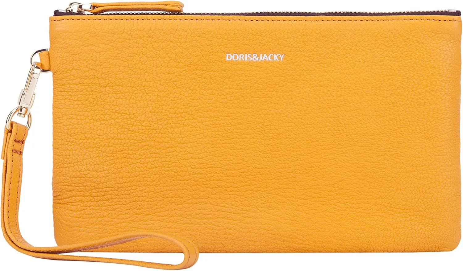 DORIS&JACKY Goatskin Leather Wristlet Clutch Wallet Cute Small Pouch Bag With Strap