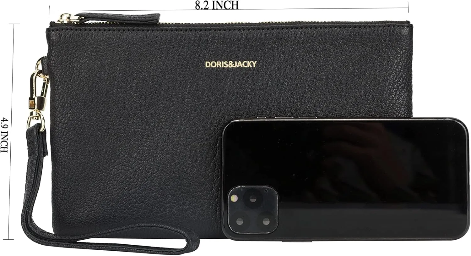 DORIS&JACKY Goatskin Leather Wristlet Clutch Wallet Cute Small Pouch Bag With Strap