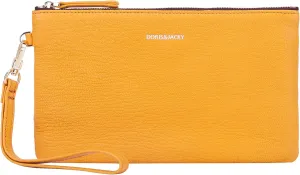 DORIS&JACKY Goatskin Leather Wristlet Clutch Wallet Cute Small Pouch Bag With Strap