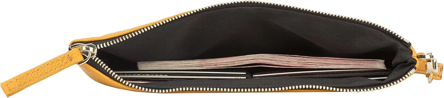 DORIS&JACKY Goatskin Leather Wristlet Clutch Wallet Cute Small Pouch Bag With Strap