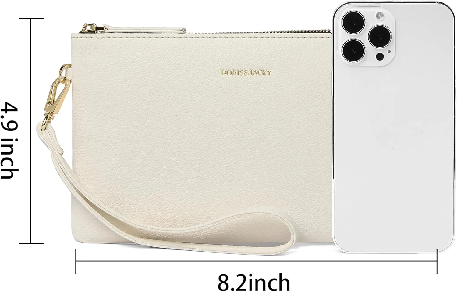DORIS&JACKY Goatskin Leather Wristlet Clutch Wallet Cute Small Pouch Bag With Strap