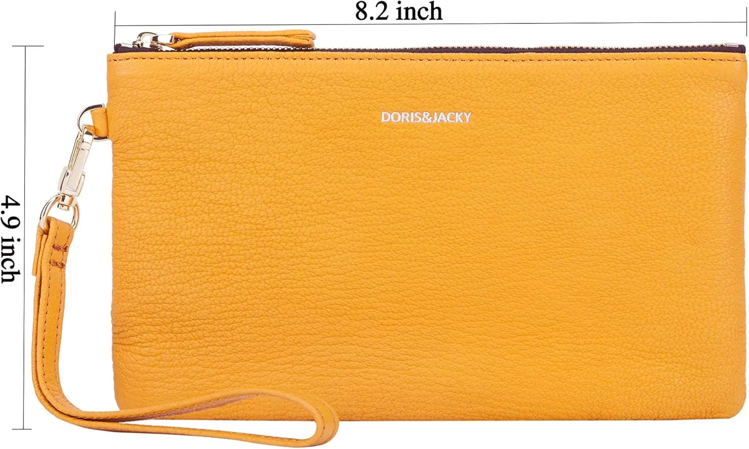 DORIS&JACKY Goatskin Leather Wristlet Clutch Wallet Cute Small Pouch Bag With Strap