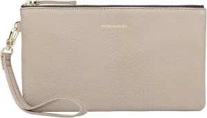 DORIS&JACKY Goatskin Leather Wristlet Clutch Wallet Cute Small Pouch Bag With Strap