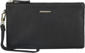DORIS&JACKY Goatskin Leather Wristlet Clutch Wallet Cute Small Pouch Bag With Strap
