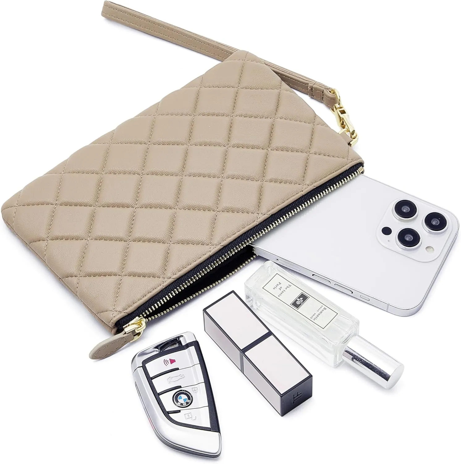 DORIS&JACKY Goatskin Leather Wristlet Clutch Wallet Cute Small Pouch Bag With Strap