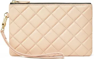DORIS&JACKY Goatskin Leather Wristlet Clutch Wallet Cute Small Pouch Bag With Strap