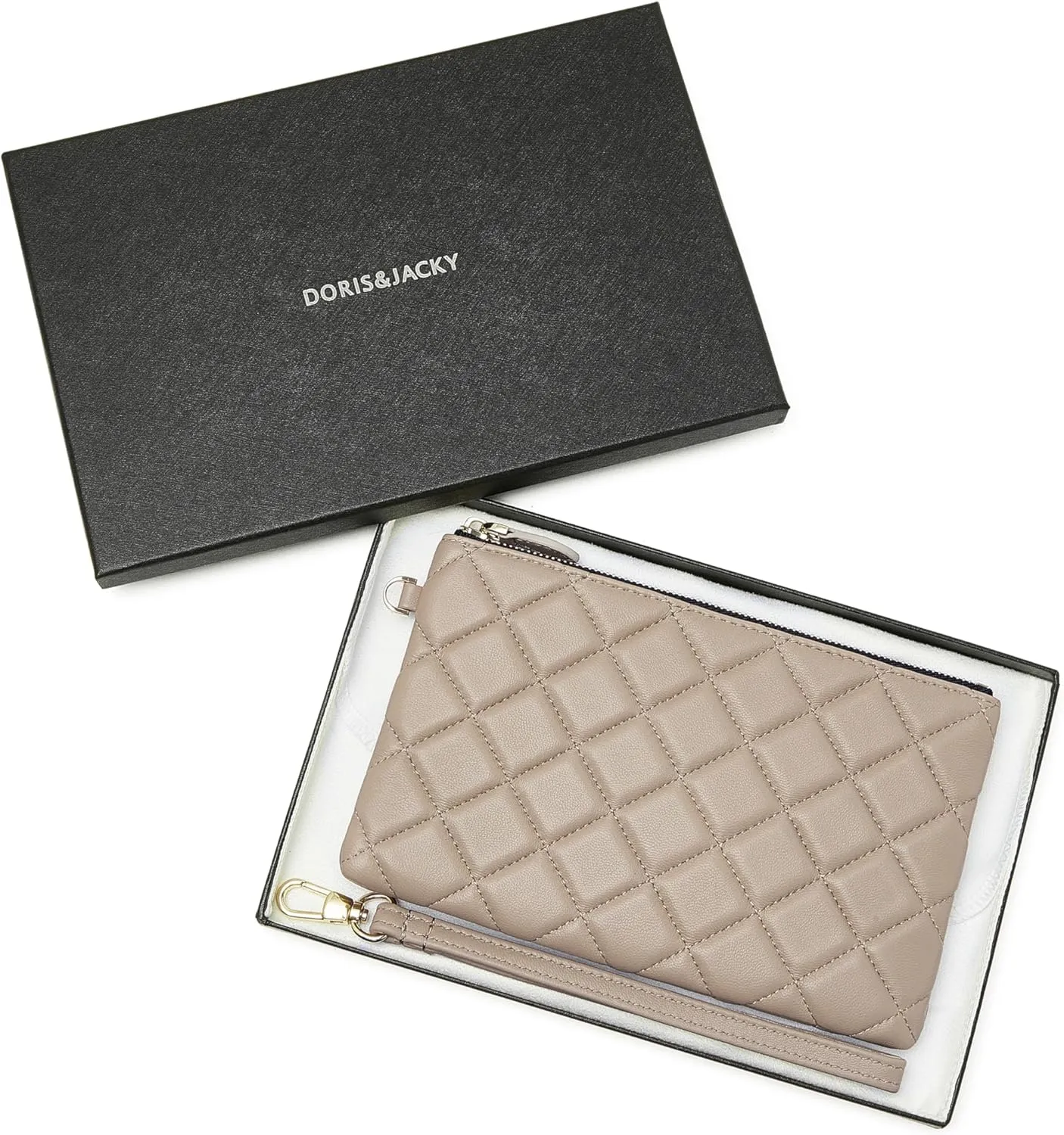 DORIS&JACKY Goatskin Leather Wristlet Clutch Wallet Cute Small Pouch Bag With Strap