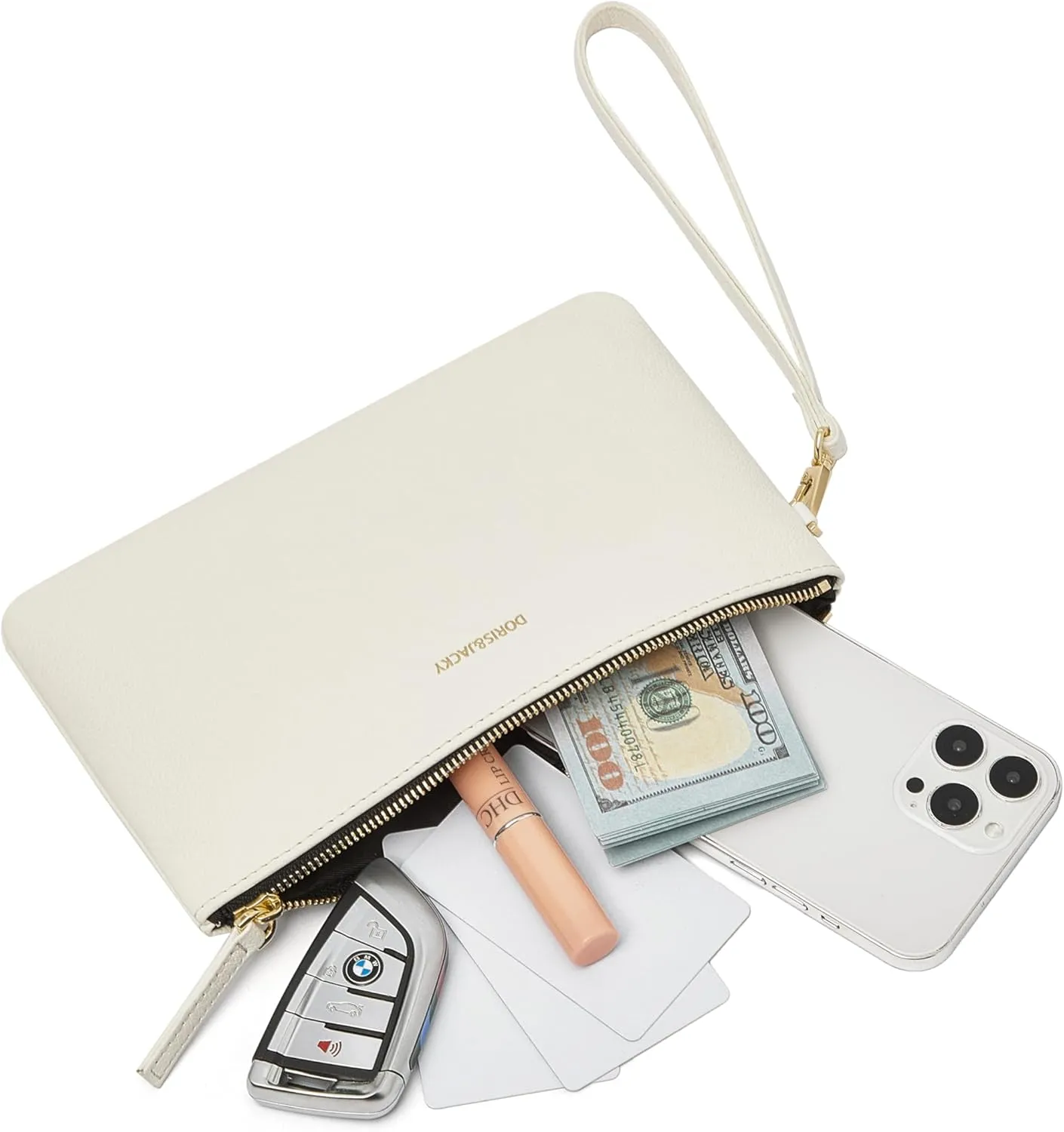 DORIS&JACKY Goatskin Leather Wristlet Clutch Wallet Cute Small Pouch Bag With Strap
