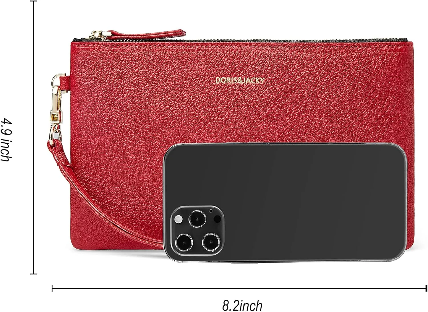 DORIS&JACKY Goatskin Leather Wristlet Clutch Wallet Cute Small Pouch Bag With Strap