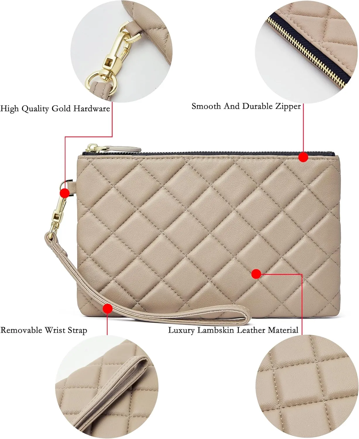 DORIS&JACKY Goatskin Leather Wristlet Clutch Wallet Cute Small Pouch Bag With Strap