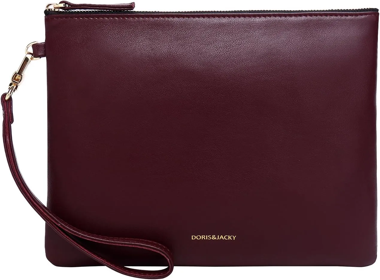DORIS&JACKY Lambskin Leather Wristlet Clutch Purse For Women Large Soft Designer Wallet With Strap…