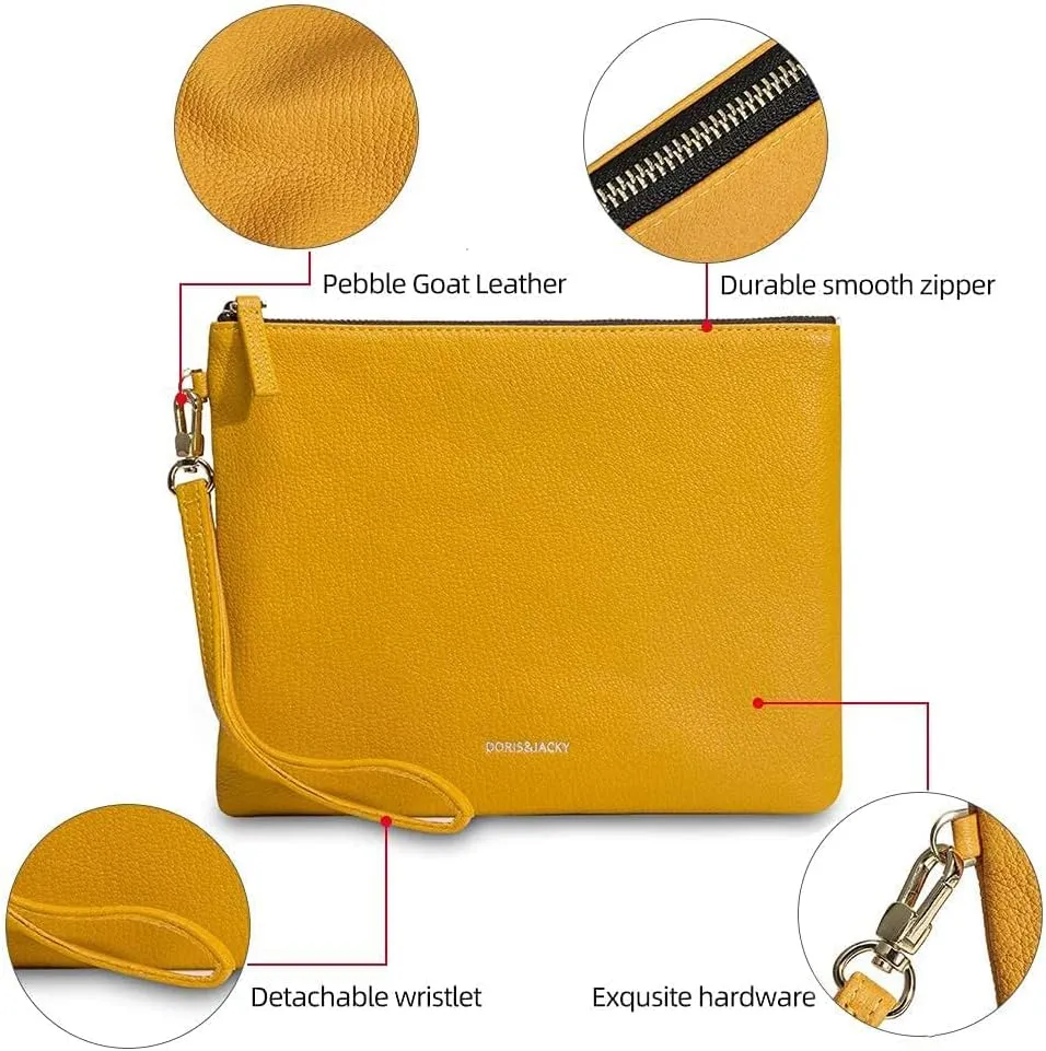 DORIS&JACKY Lambskin Leather Wristlet Clutch Purse For Women Large Soft Designer Wallet With Strap…