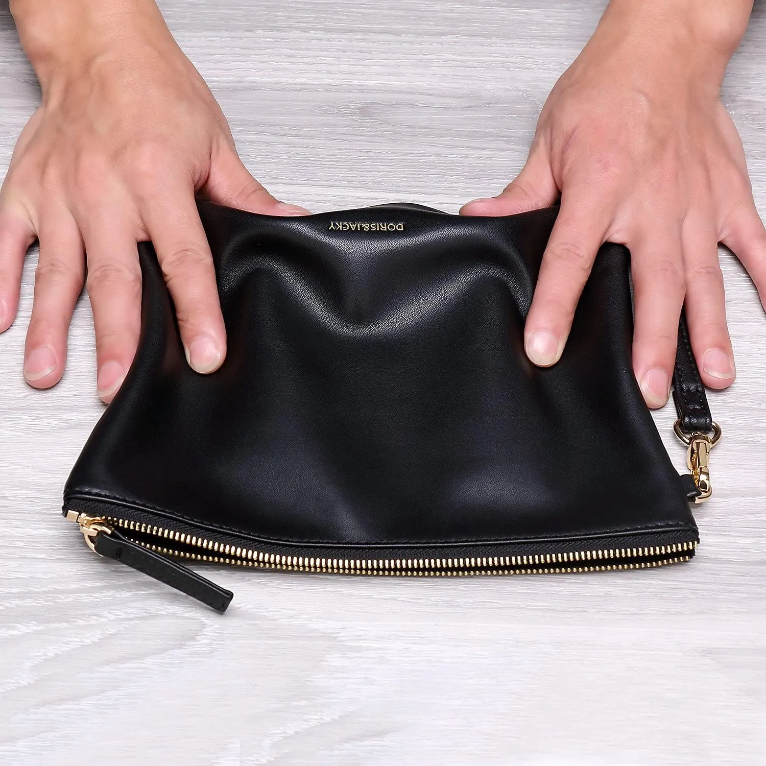DORIS&JACKY Lambskin Leather Wristlet Clutch Purse For Women Large Soft Designer Wallet With Strap…