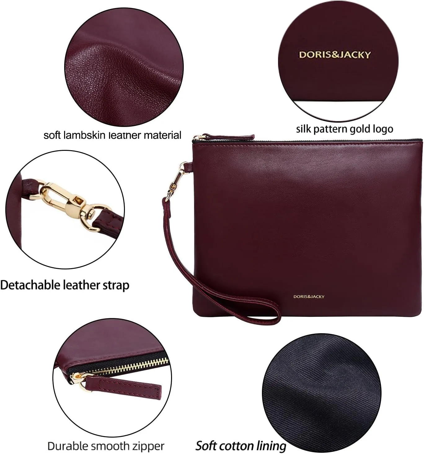 DORIS&JACKY Lambskin Leather Wristlet Clutch Purse For Women Large Soft Designer Wallet With Strap…
