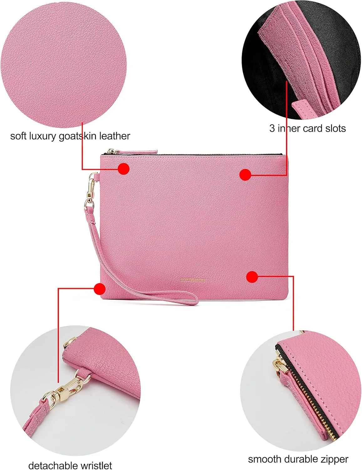 DORIS&JACKY Lambskin Leather Wristlet Clutch Purse For Women Large Soft Designer Wallet With Strap…
