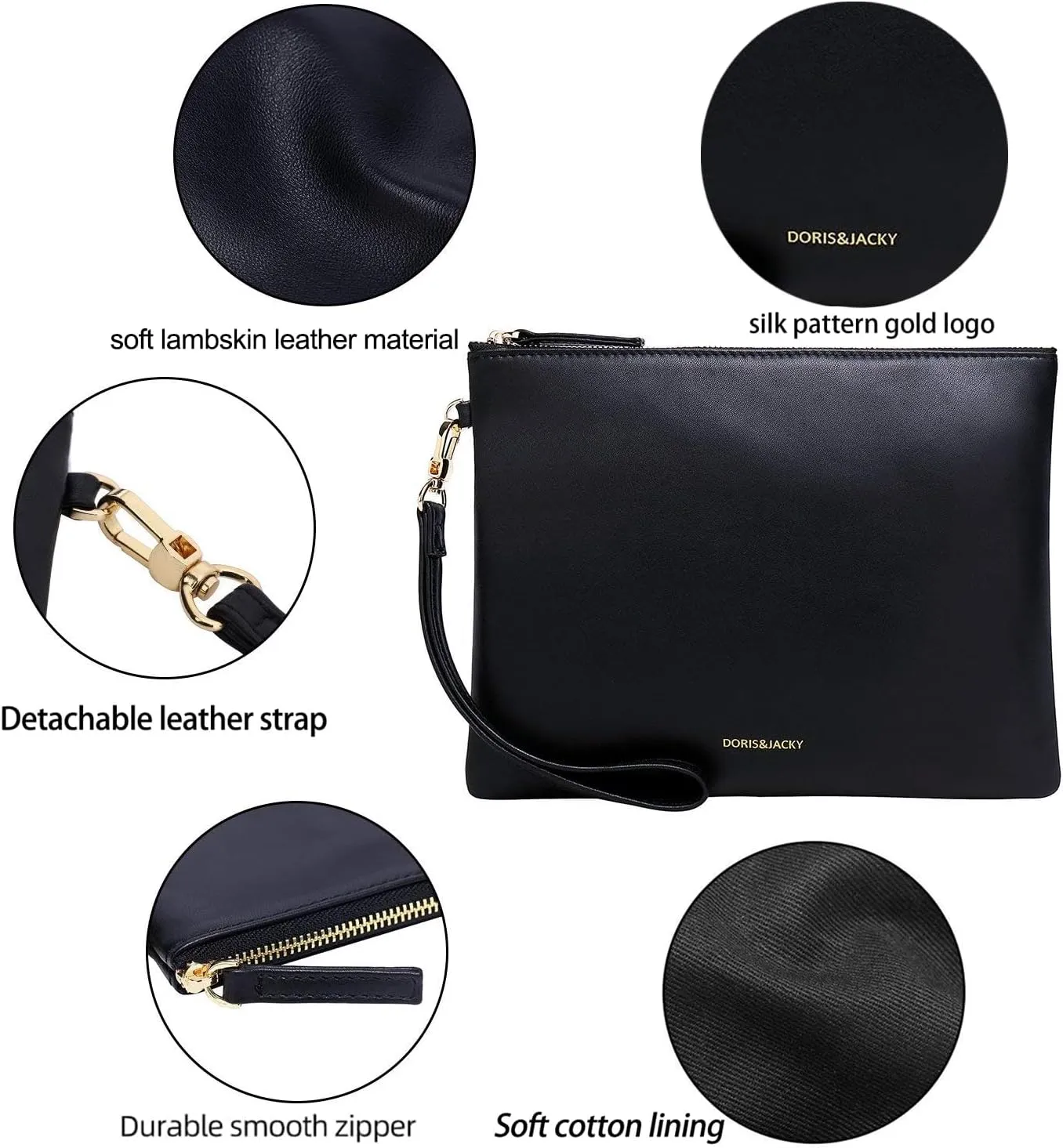 DORIS&JACKY Lambskin Leather Wristlet Clutch Purse For Women Large Soft Designer Wallet With Strap…