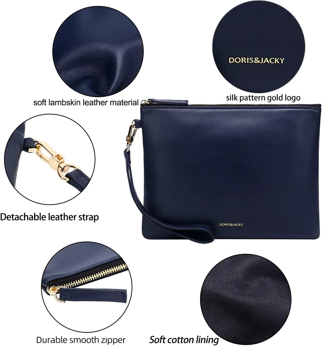 DORIS&JACKY Lambskin Leather Wristlet Clutch Purse For Women Large Soft Designer Wallet With Strap…