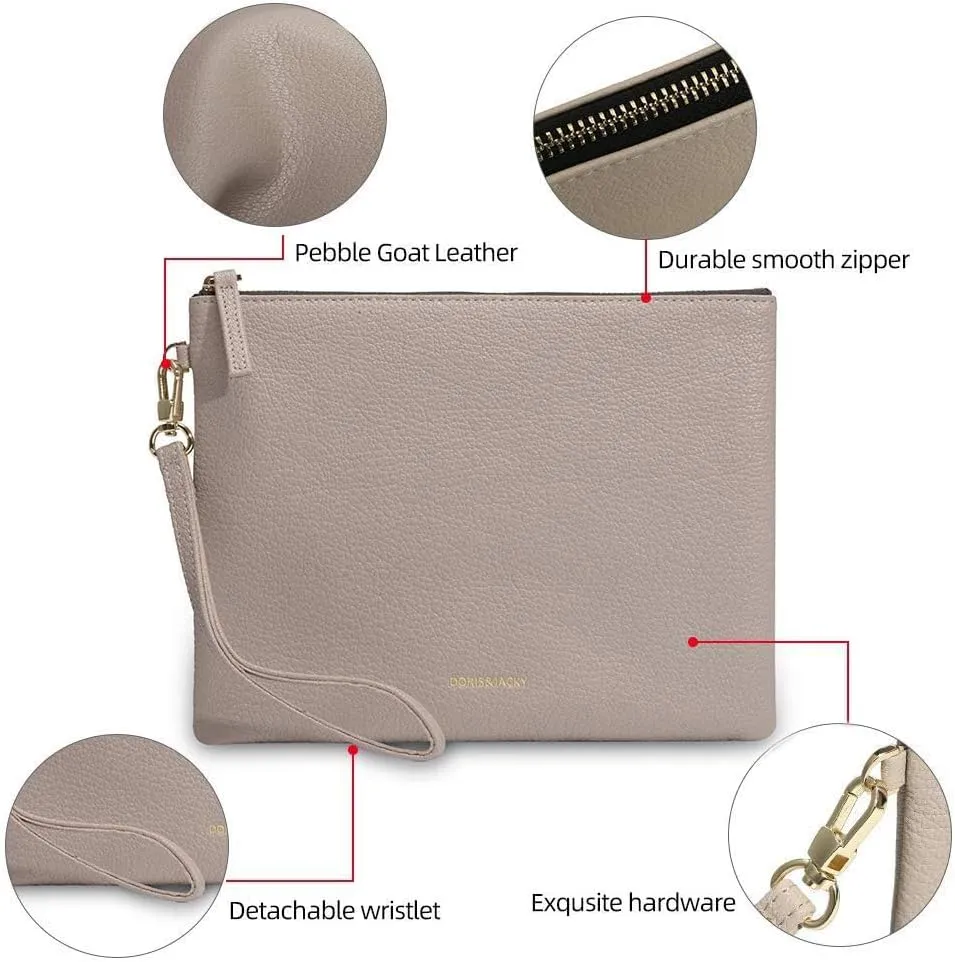 DORIS&JACKY Lambskin Leather Wristlet Clutch Purse For Women Large Soft Designer Wallet With Strap…