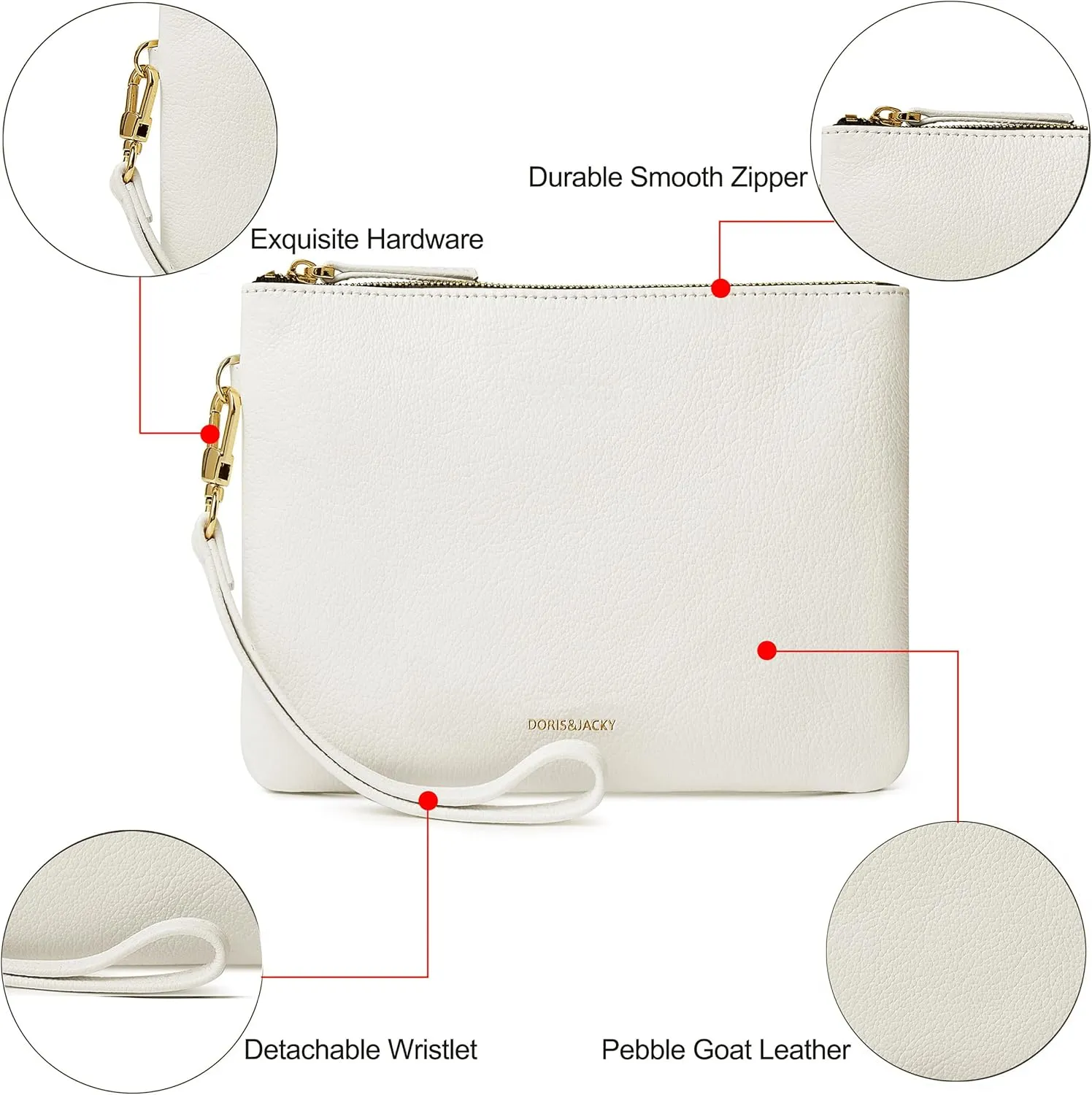 DORIS&JACKY Lambskin Leather Wristlet Clutch Purse For Women Large Soft Designer Wallet With Strap…