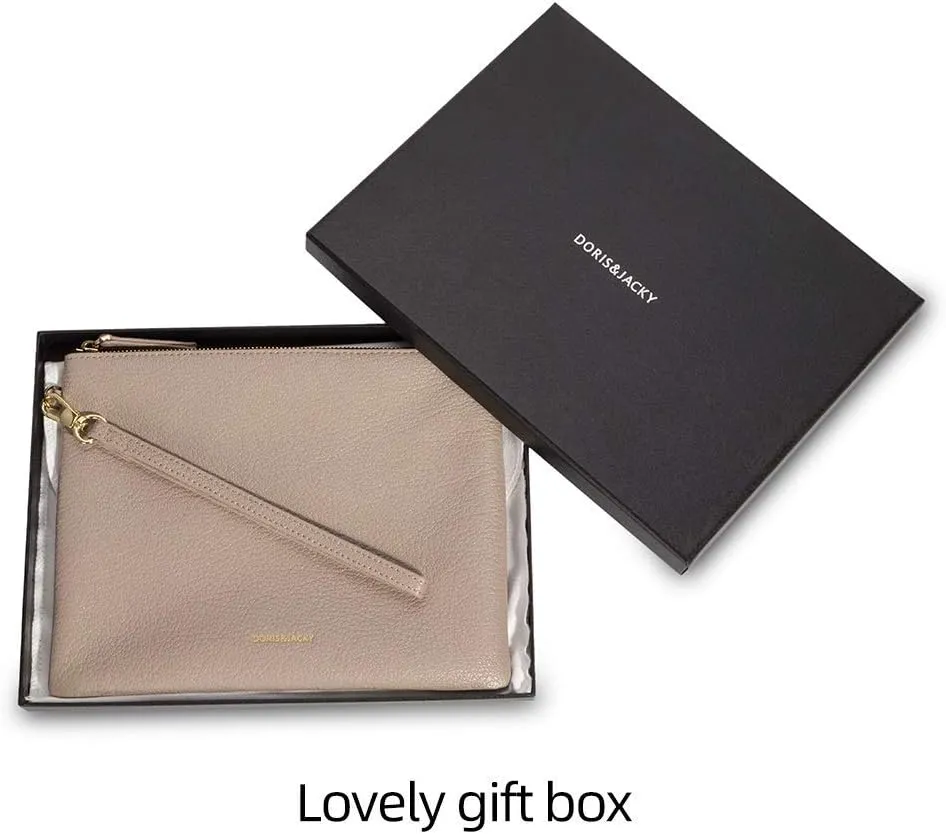 DORIS&JACKY Lambskin Leather Wristlet Clutch Purse For Women Large Soft Designer Wallet With Strap…
