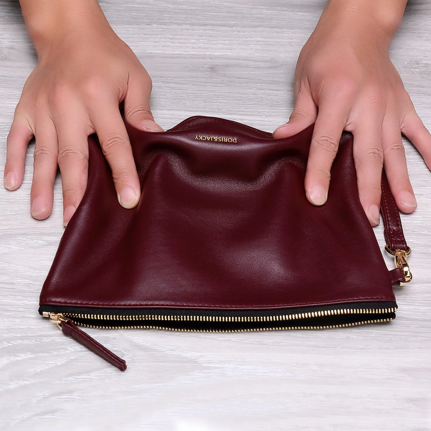 DORIS&JACKY Lambskin Leather Wristlet Clutch Purse For Women Large Soft Designer Wallet With Strap…