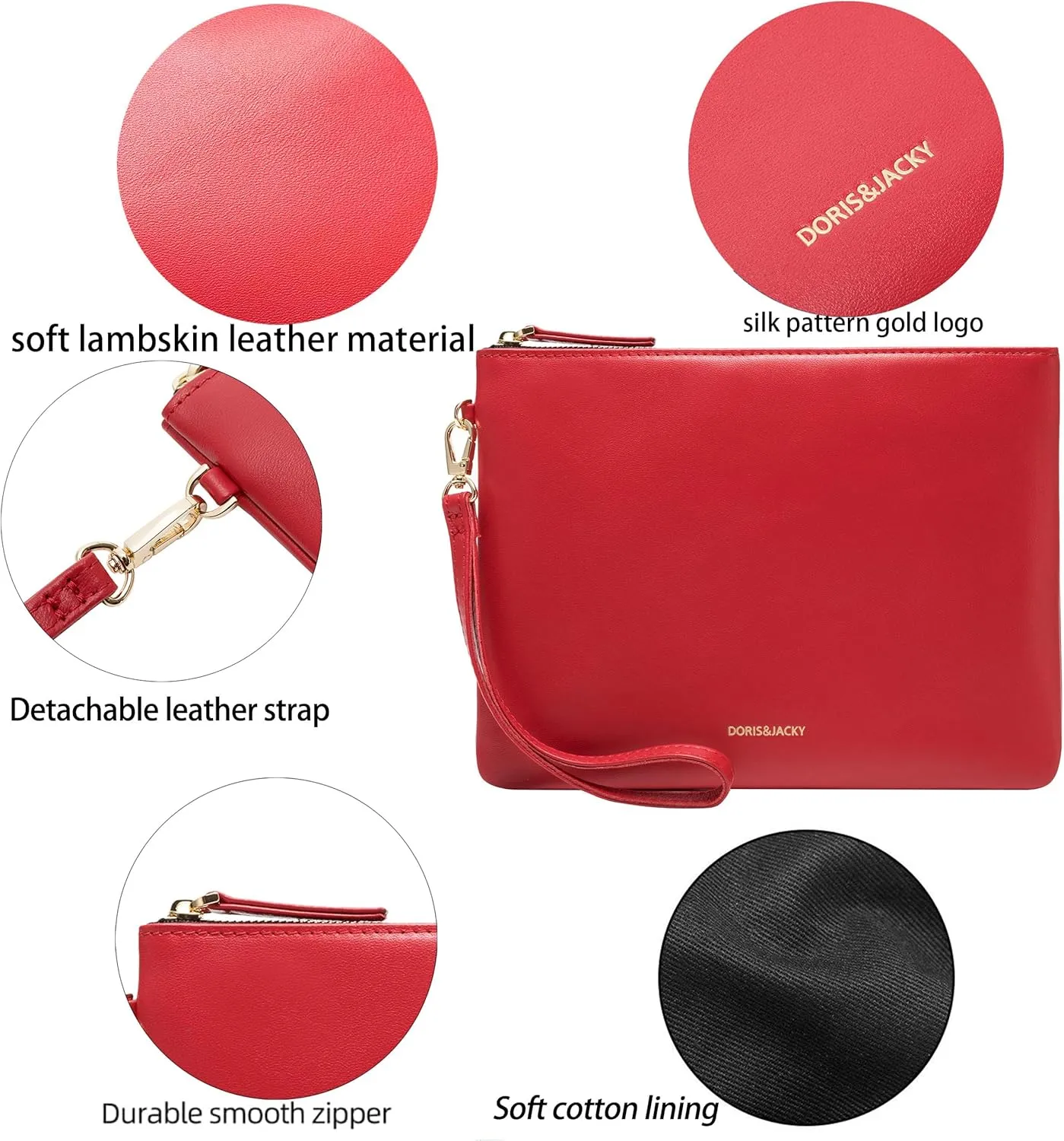 DORIS&JACKY Lambskin Leather Wristlet Clutch Purse For Women Large Soft Designer Wallet With Strap…