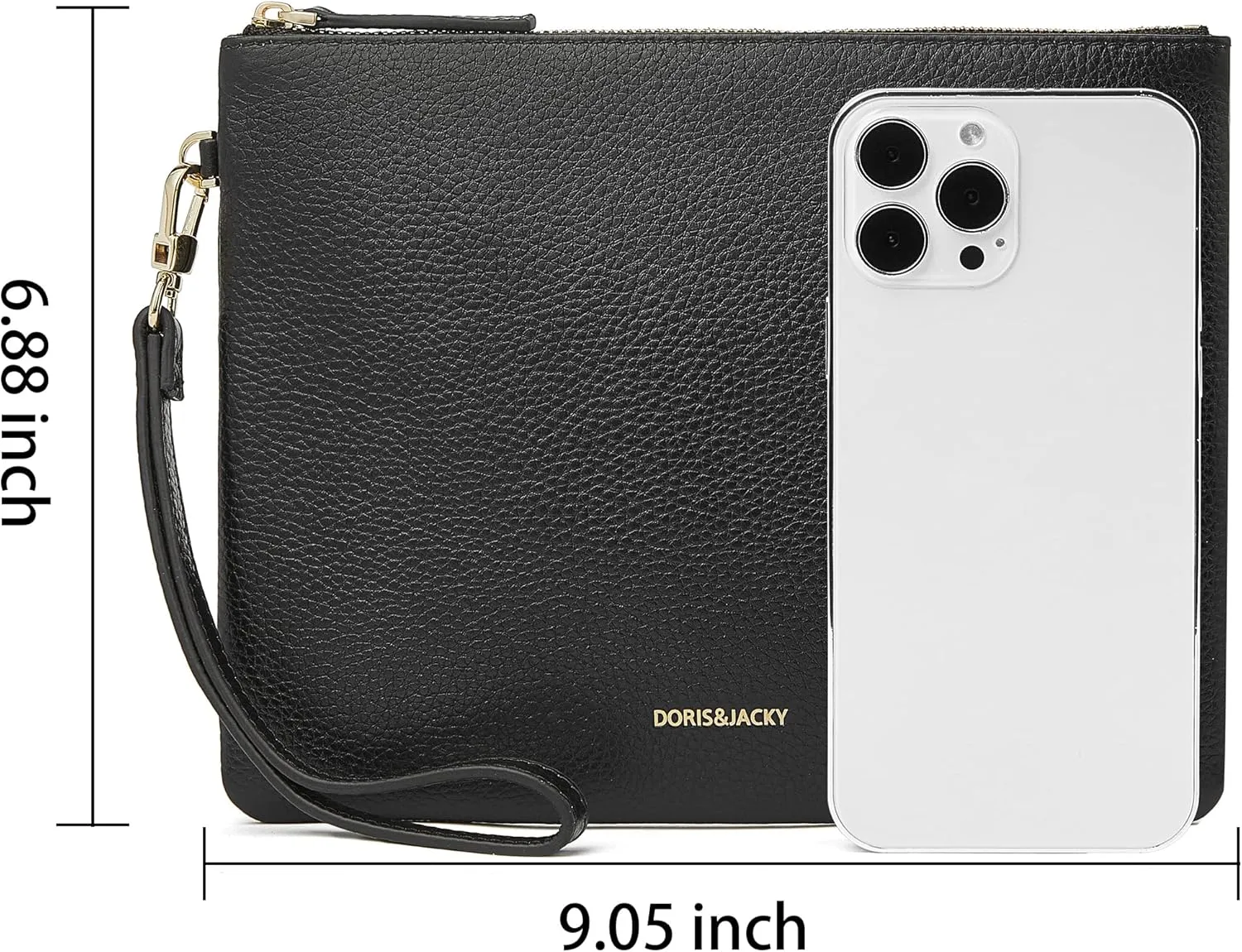 DORIS&JACKY Leather Wristlet Clutch Purse for Women Large Slim Phone Pouch Bag With Detachable Strap