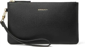 DORIS&JACKY Small Leather Wristlet Clutch Purse for Women Slim Designer Wallet and Cellphone Pouch Bag With Detachable Strap